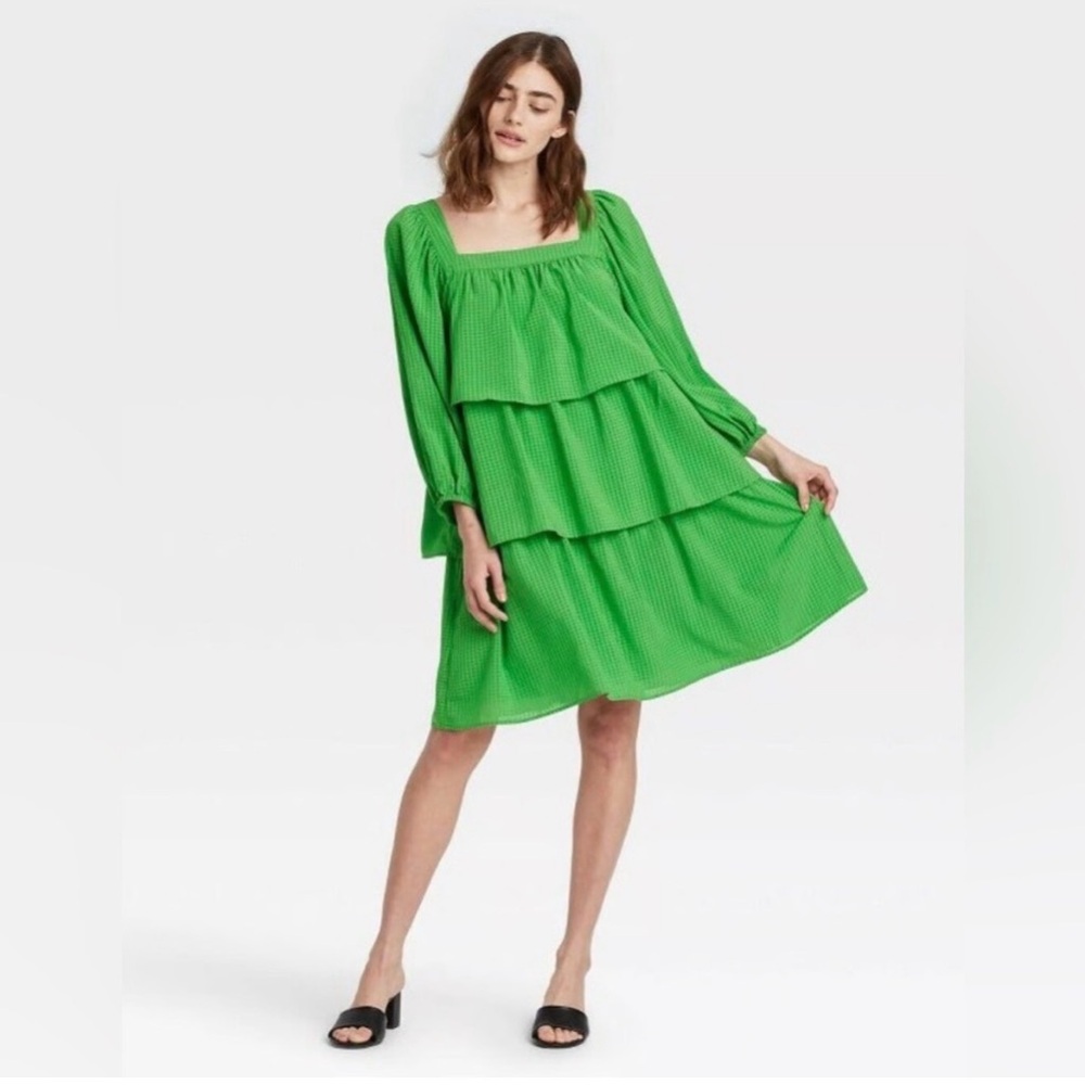 Who What Wear Kelly Green Long Sleeve Dress